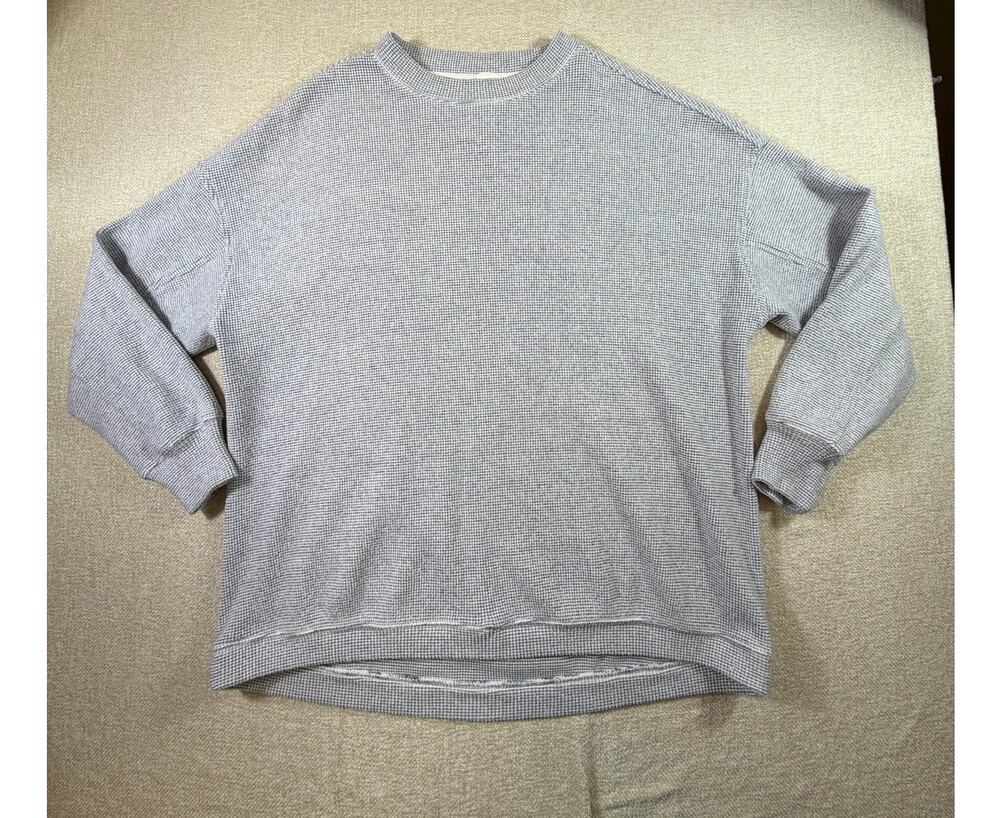 Aerie Women's Large Gray White Textured Knit Long Sleeve Cozy Pullover Sweater